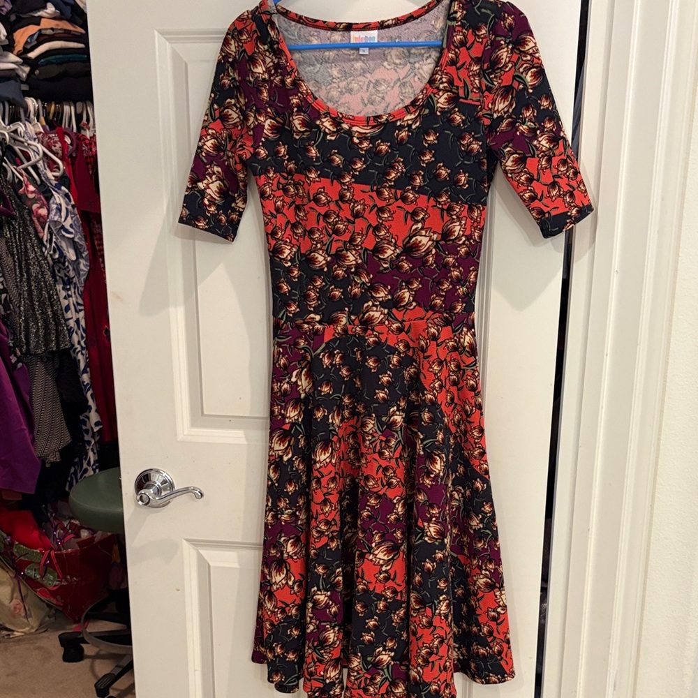 LuLaRoe Black and Red Floral Midi Dress